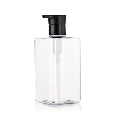 Square Clear Plastic Shampoo Bottles With Pump Personal Care Packaging 500ml