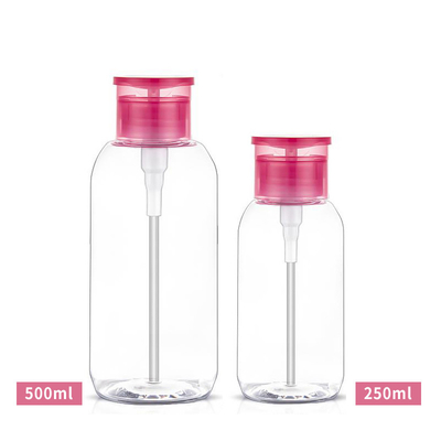 Round Shoulder Clear Plastic Cosmetic Bottles 250ML 500ML For Cleansing Water