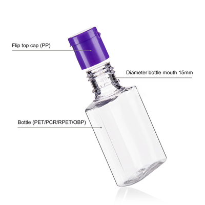20ML Square Clear Bottle With Purple Flip Cap For  Handwashing Fluid