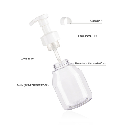 300ML 10OZ 0.8CC Transparent Hand Sanitizer Bottle With Foam Pump White