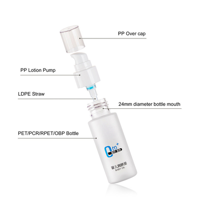 Cylindrical 50ML Portable Travel Size PET Lotion Bottle with Pump and Over Cap